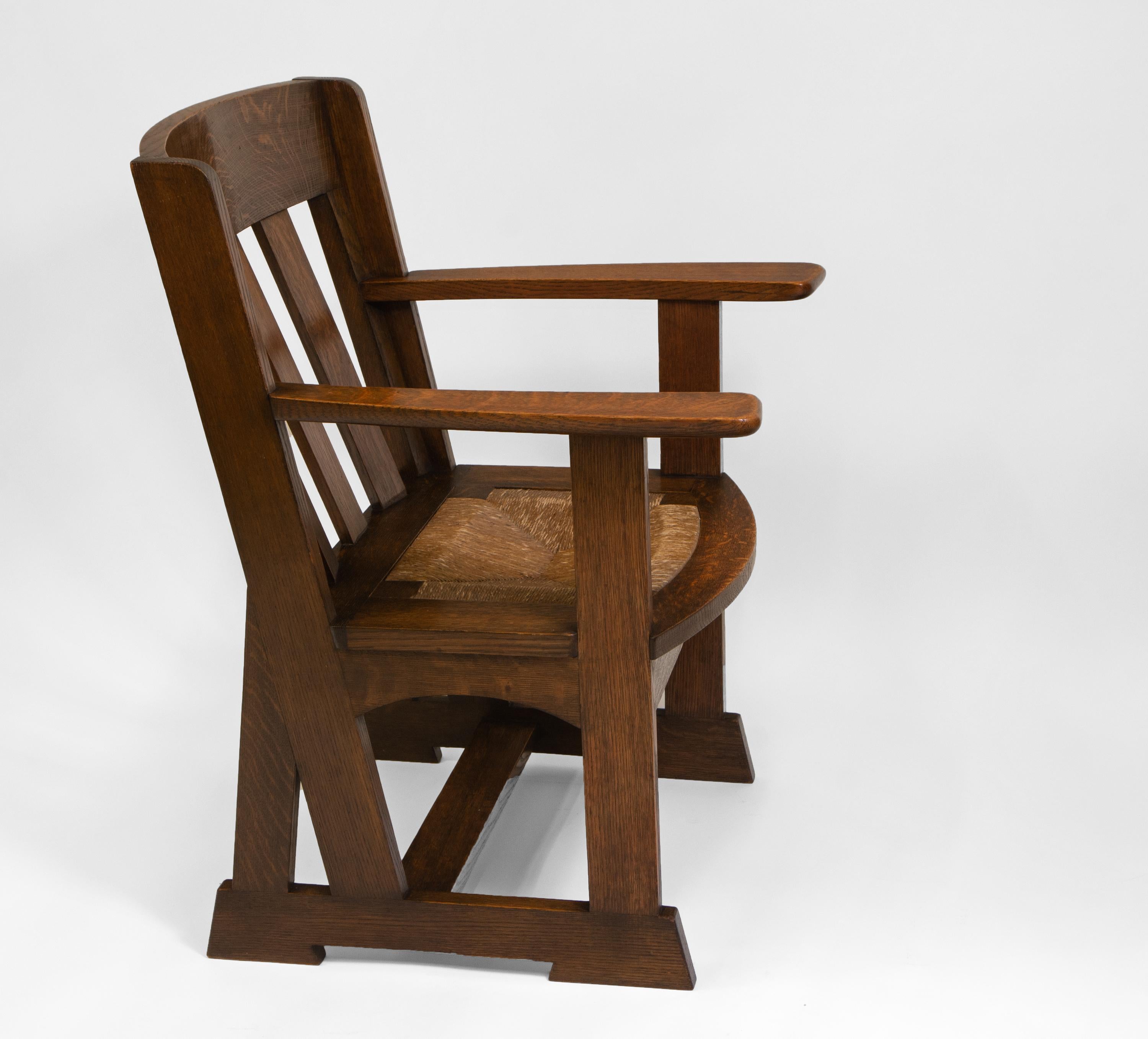 Liberty & Co Athelstan Arts And Crafts Oak Armchair  In Good Condition For Sale In Norwich, GB