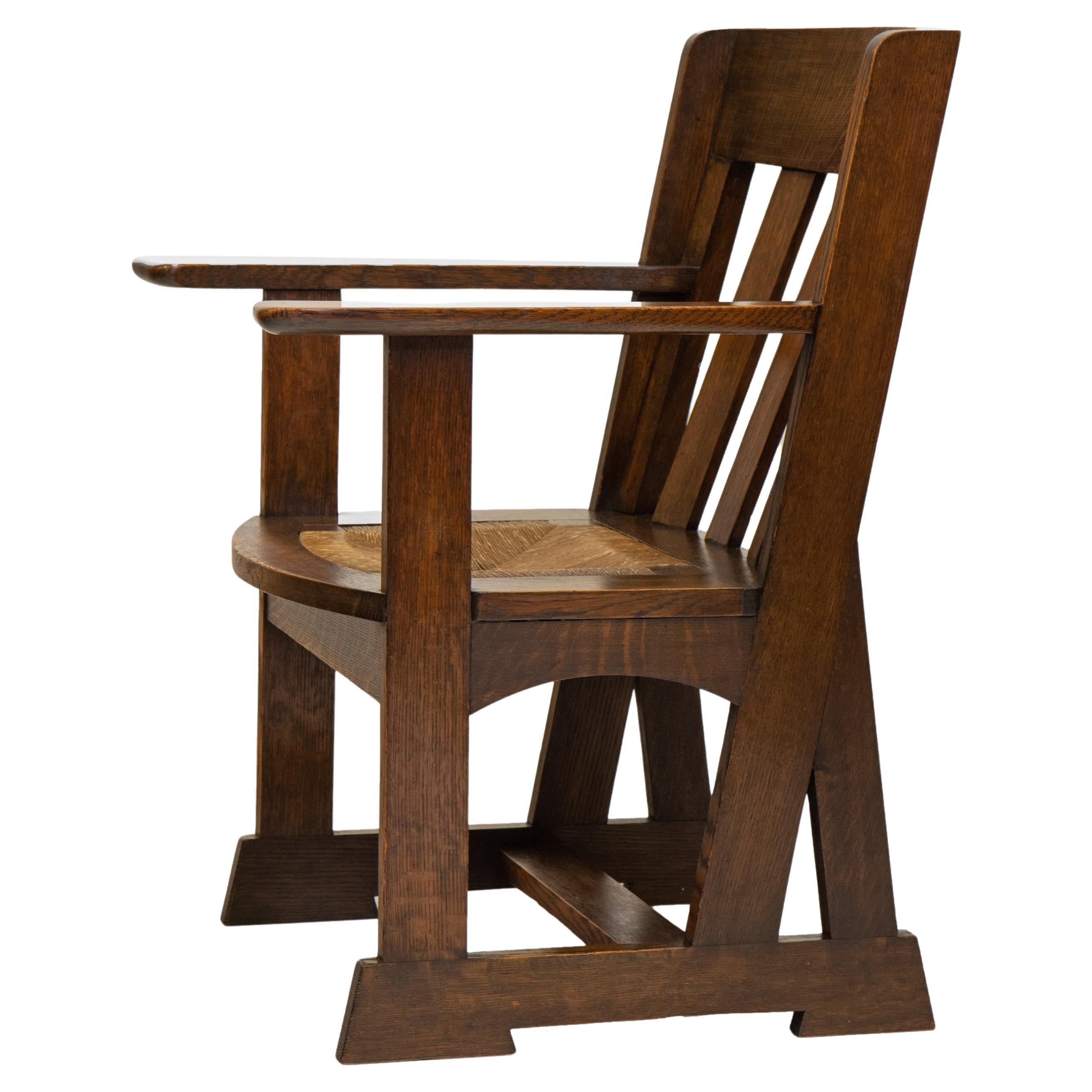 Liberty & Co Athelstan Arts And Crafts Oak Armchair  For Sale