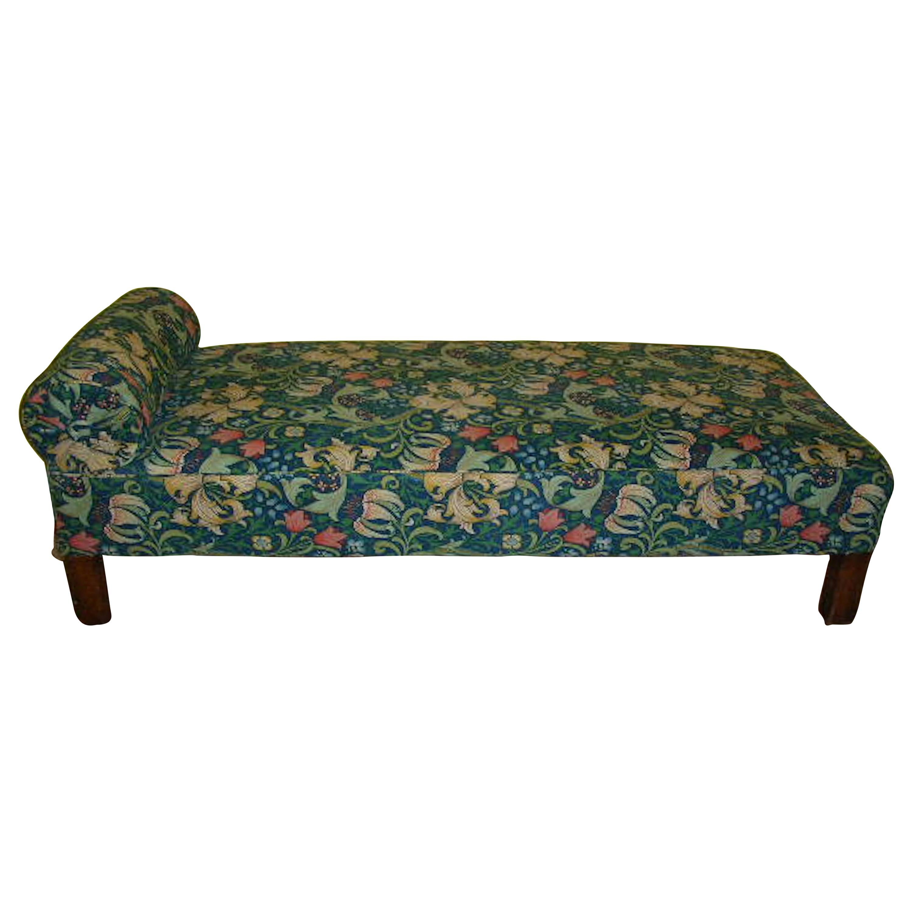 Liberty & Co. Attr. An Arts & Crafts Oak Chaise or Day Bed in Morris & Co Fabric