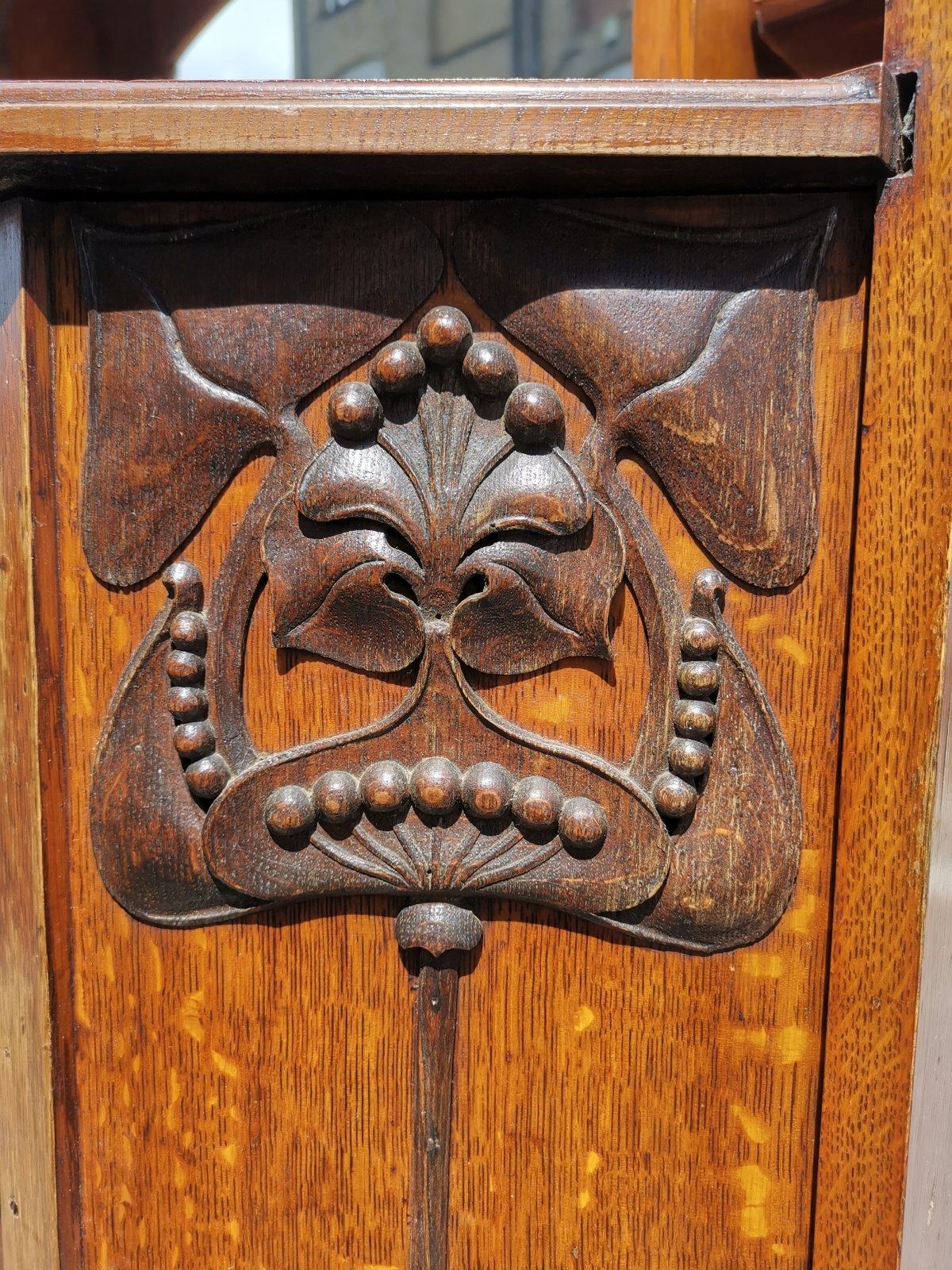 Liberty & Co Attr. An English Arts & Crafts Oak Sideboard with Carved Decoration For Sale 6