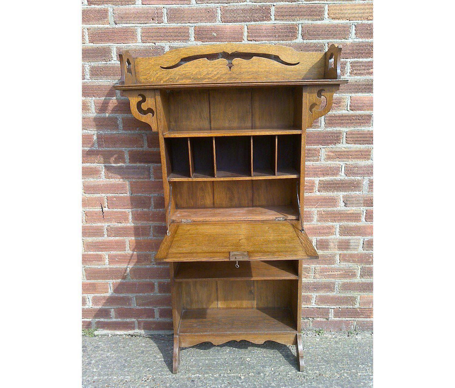 Early 20th Century Liberty & Co attr. Arts & Crafts golden oak bookcase & matching bureau bookcase