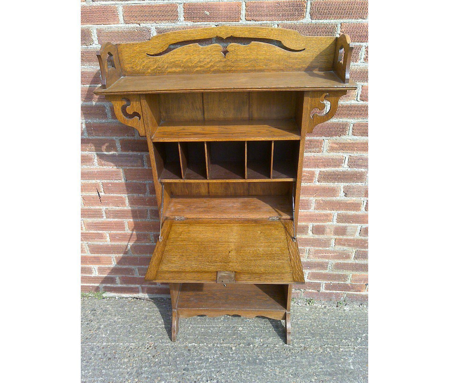 Oak Liberty & Co attr. Arts & Crafts golden oak bookcase & matching bureau bookcase