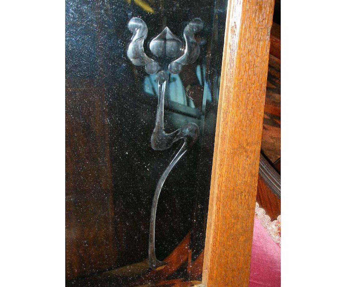 Arts and Crafts Liberty & Co Attr Arts & Crafts Wall Mirror with an Engraved Flower to the Glass For Sale