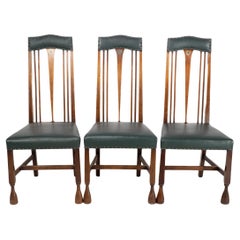 Antique Liberty & Co. attr. Set of 3 dining chairs with Voysey style inlaid pewter heart