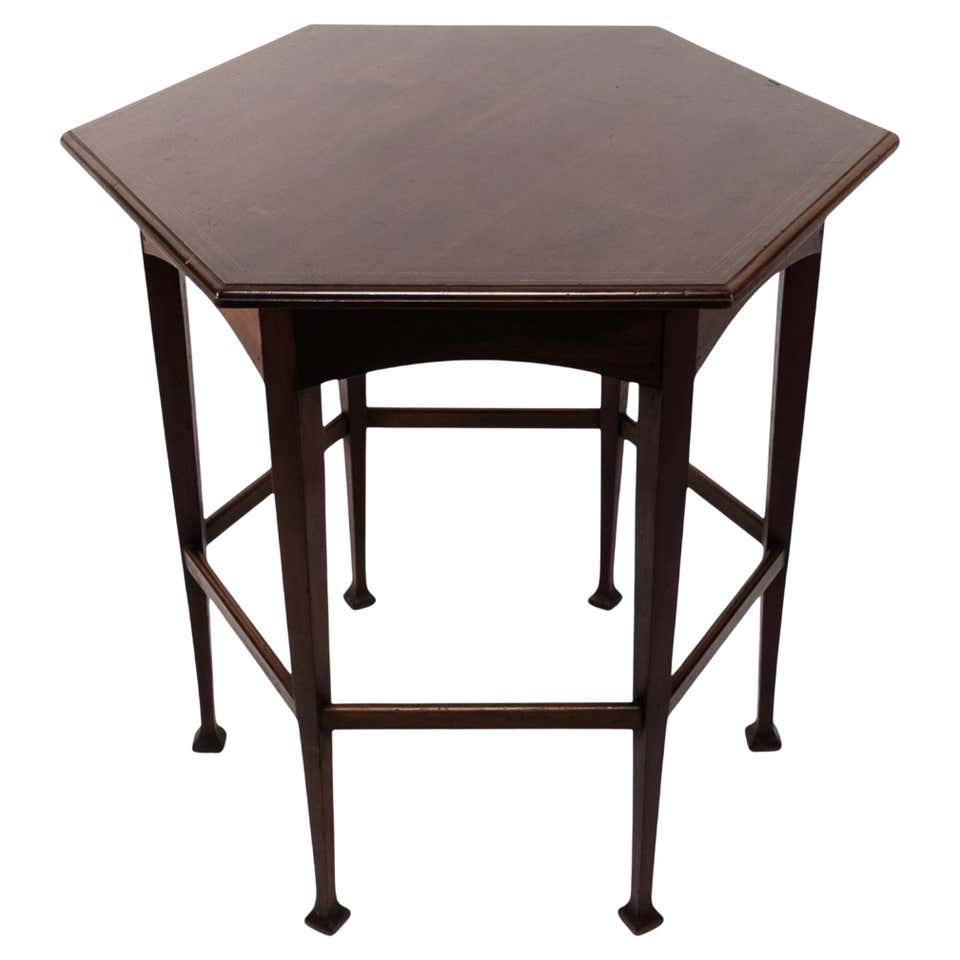 Exaonal Table Vintage Wood Hexagonal Accent Table For Sale at 1stDibs