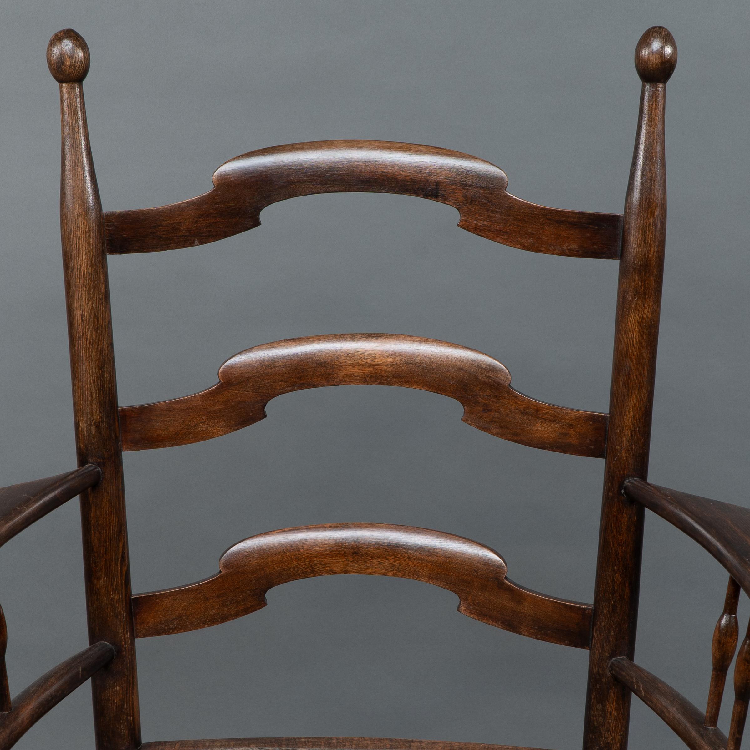 Early 20th Century Liberty & Co Attributed, an English Walnut Arts & Crafts Ladder Back Armchair For Sale