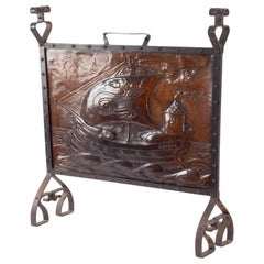 Liberty & Co. Copper & Wrought Iron Fire-Screen Depicting Galleon & Dragon Sail