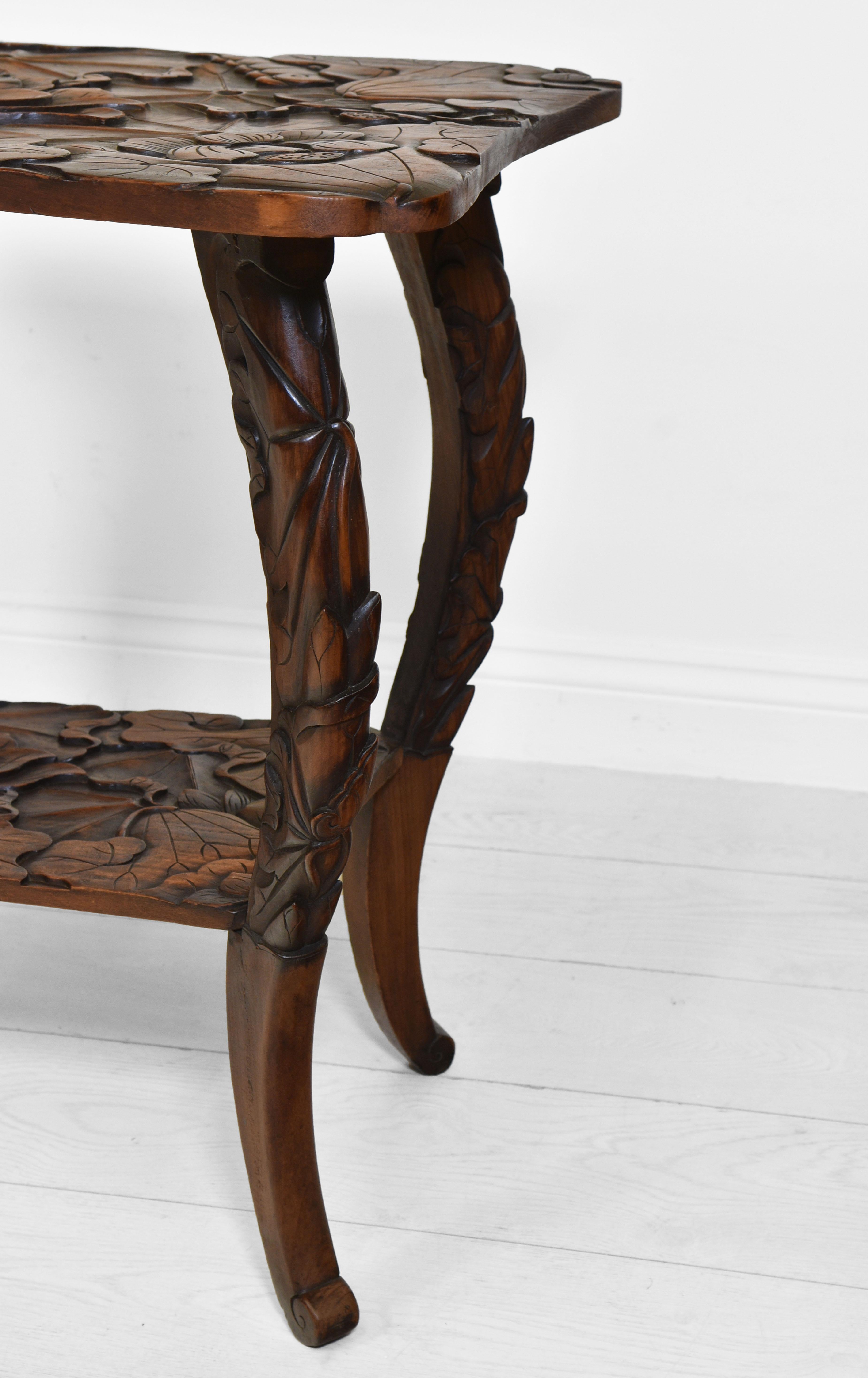 Hand-Carved Liberty & Co Japanese Carved Side Table Art Nouveau For Sale