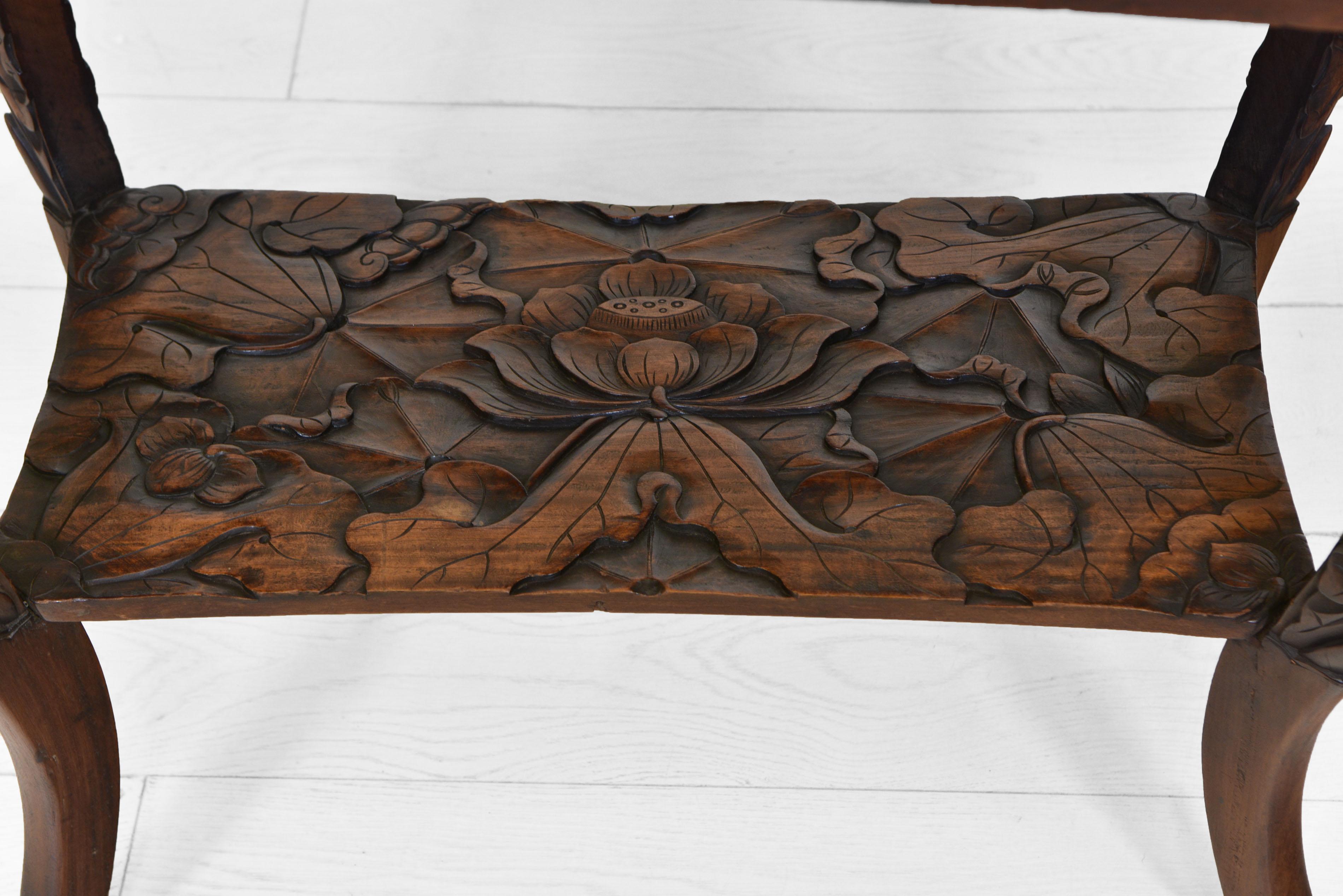 Liberty & Co Japanese Carved Side Table Art Nouveau In Good Condition For Sale In Norwich, GB