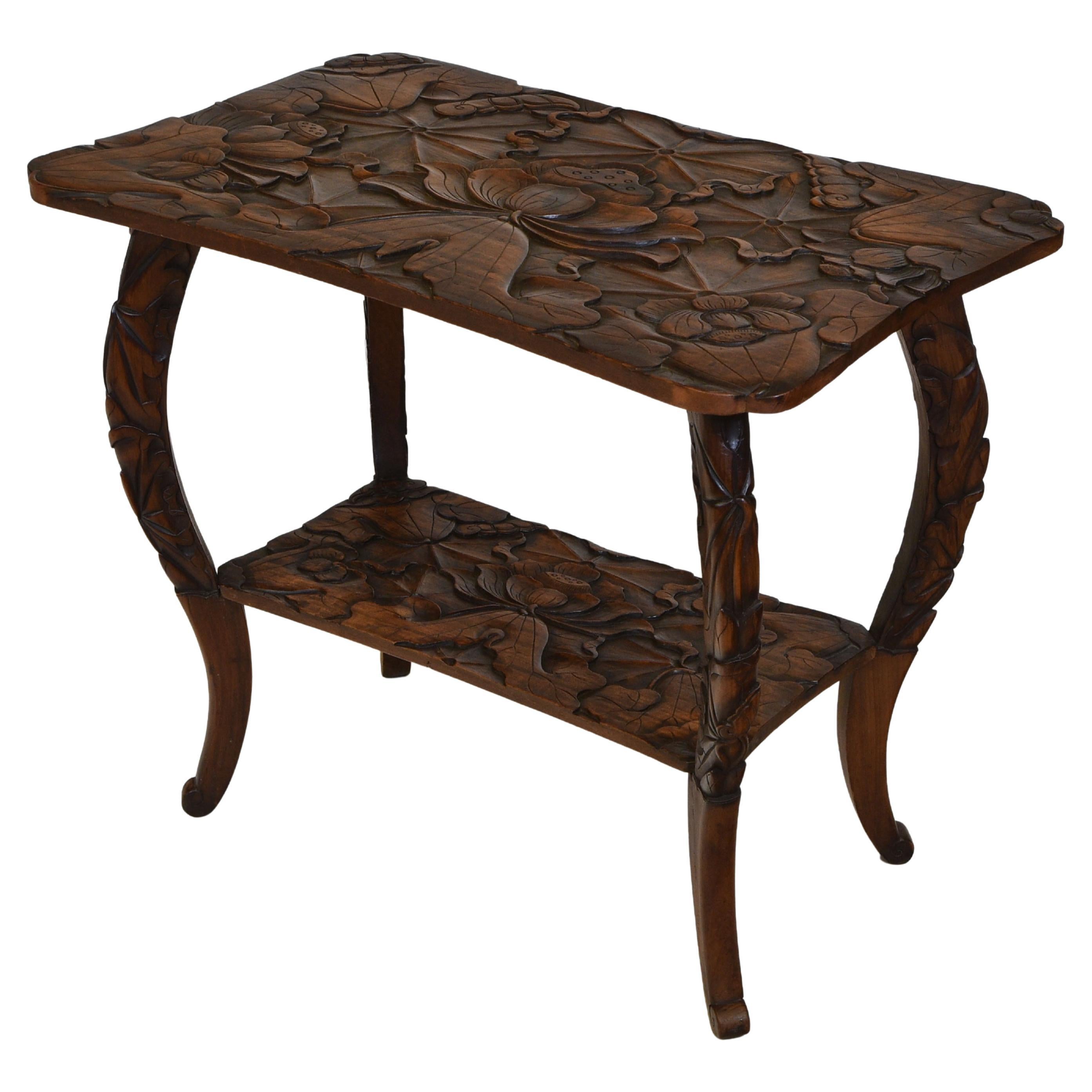 Liberty & Co Japanese Carved Side Table Art Nouveau For Sale