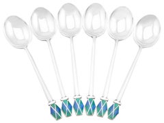 Liberty & Co. Ltd Antique Art Deco Sterling Silver and Enamel Coffee Spoons