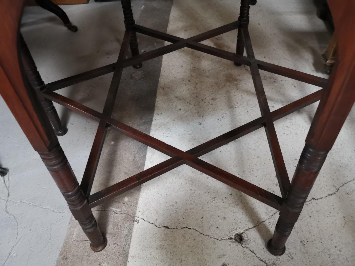 19th Century Liberty & Co. Walnut Centre Table on Turned Legs United by Star Shaped Stretcher