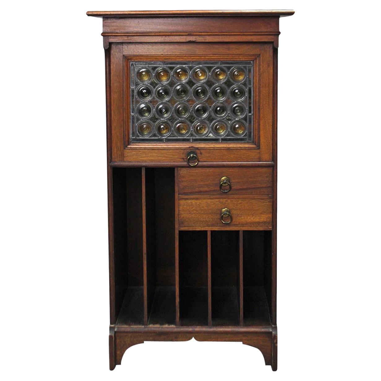 Liberty & Co Moorish Walnut Music Cabinet with Bottle Neck Glass Up & Over Door For Sale