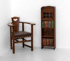 Liberty & Co Narrow Oak Open Bookcase With Leaded Glazed Cupboard Circa 1900