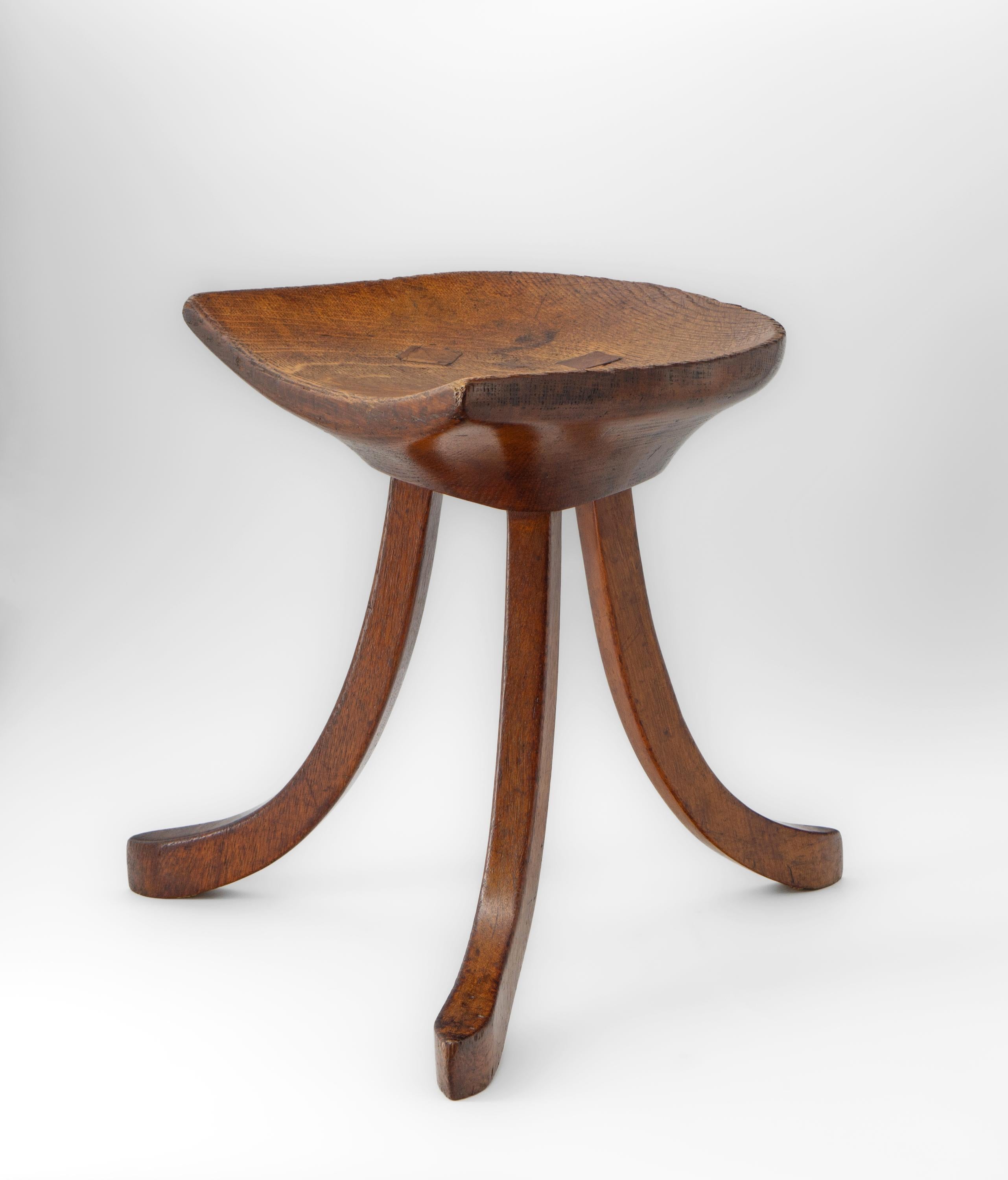 British Liberty & Co Oak Thebes Stool Circa 1915. For Sale