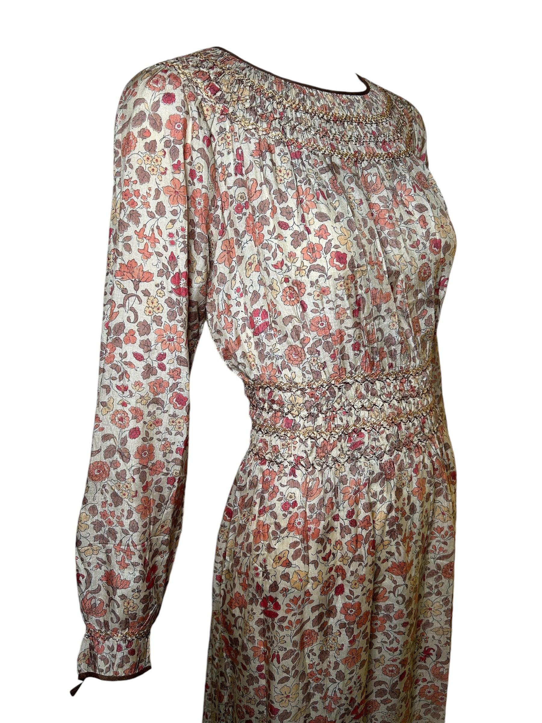 Gray Liberty & Co of London Block Print Floral Dress, 1930s For Sale