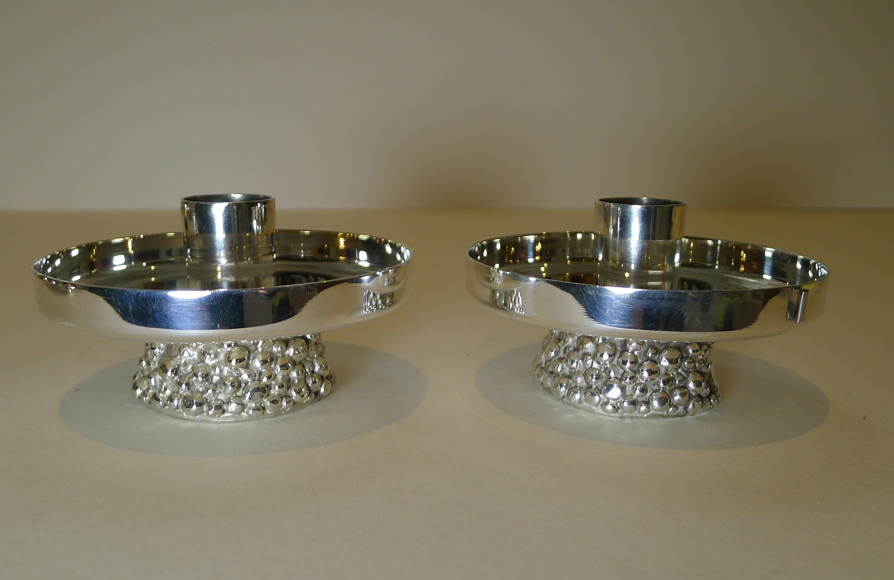 Liberty & Co., Pair Modernist Silver Plated Candlesticks, c. 1950 / 1960 For Sale 3