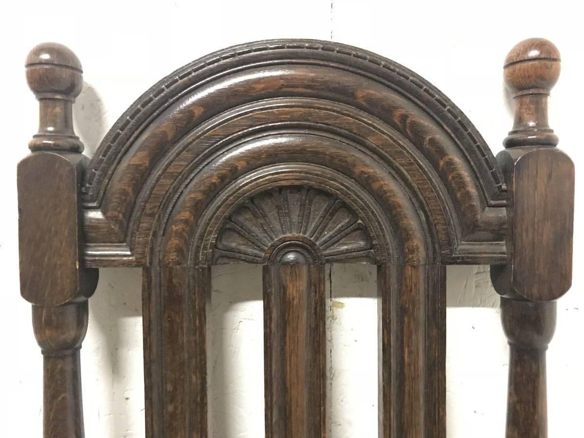 Liberty & Co. Set of 14 Gothic Style Arts & Crafts Oak Dining Chairs & Armchairs In Good Condition In London, GB