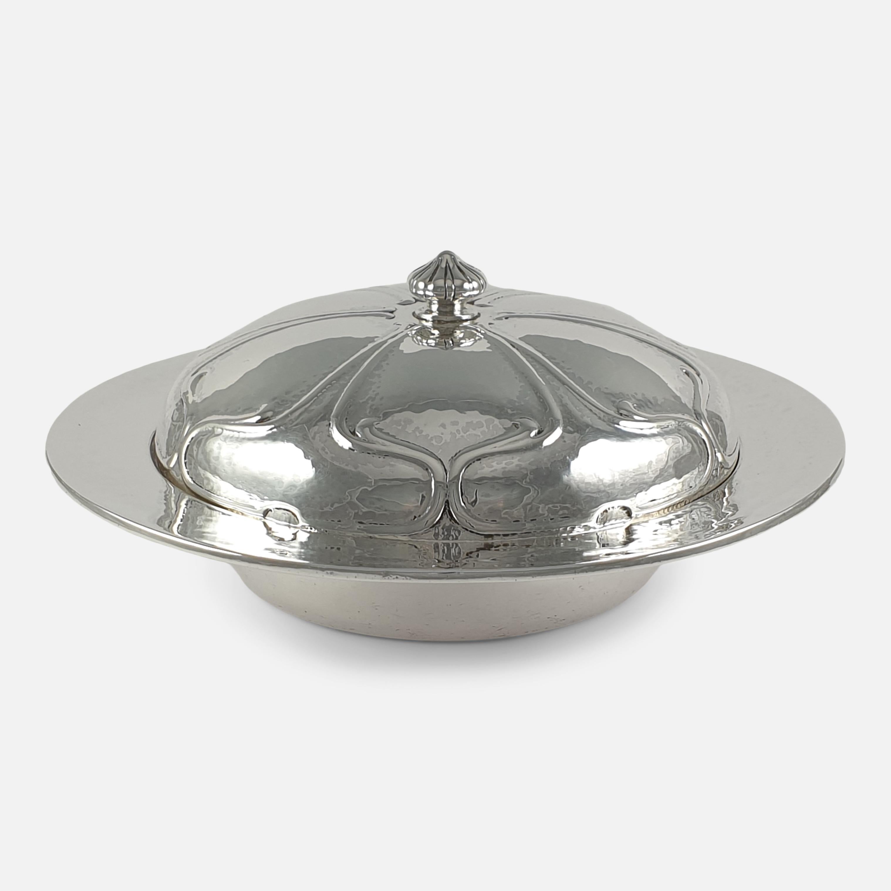 Art Nouveau Liberty & Co Sterling Silver Muffin Dish by Oliver Baker For Sale