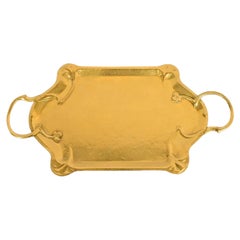 Liberty & Co. Style English Arts & Crafts Hammered Brass Handled Serving Tray