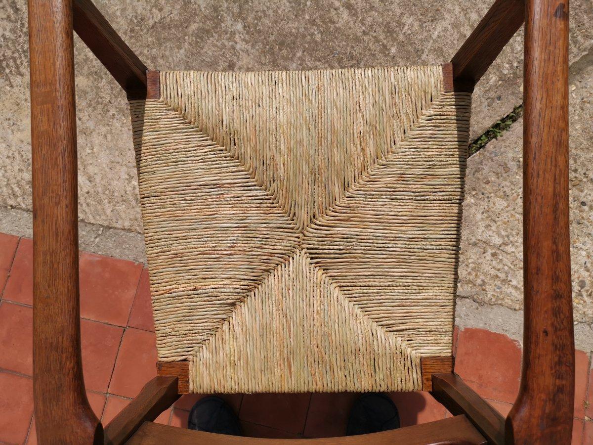 Liberty & Co. Estilo de CFA Voysey. Pareja de sillones con respaldo de escalera y asiento de roble Rush en venta 6