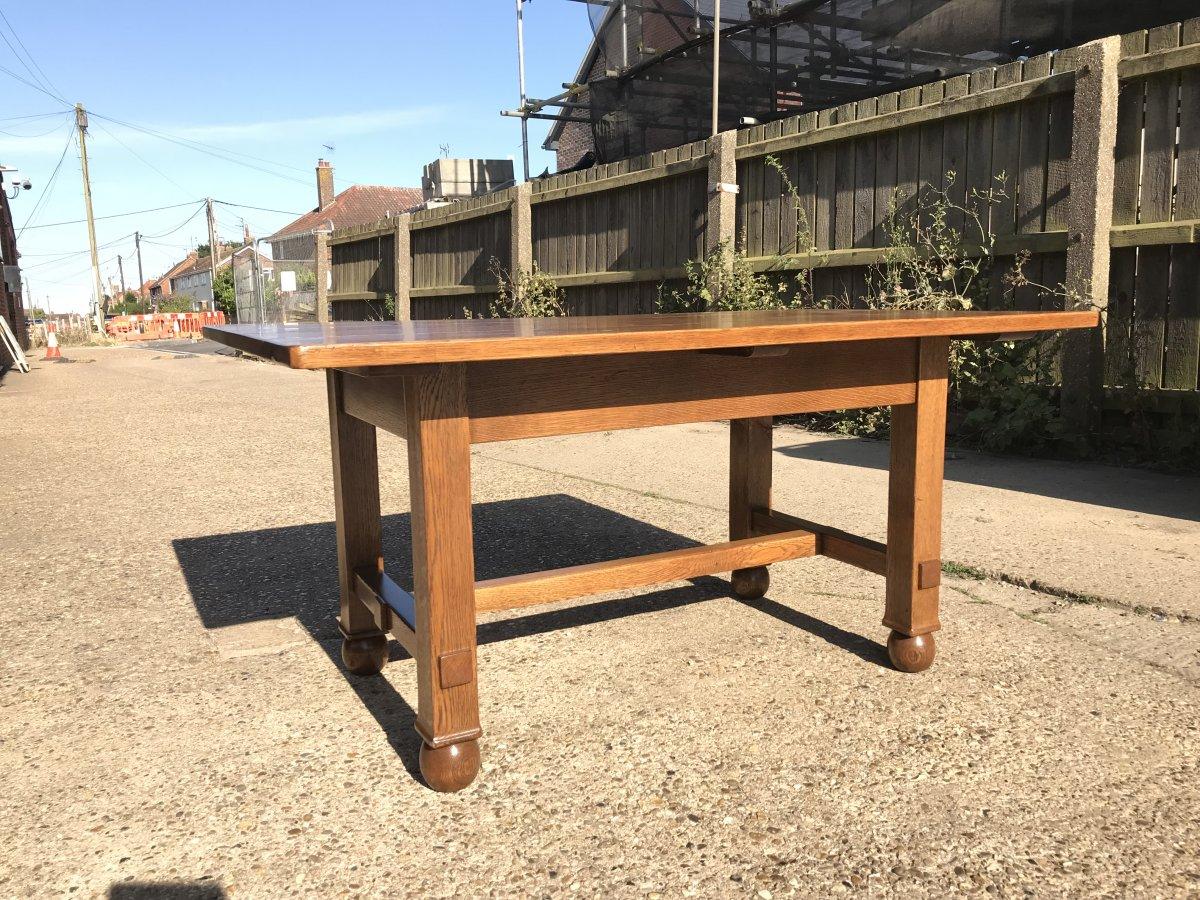 Liberty & Co style of CFA Voysey, Arts & Crafts Oak Dining Set with Ball Finials For Sale 6