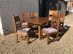 Liberty & Co style of CFA Voysey, Arts & Crafts Oak Dining Set with Ball Finials