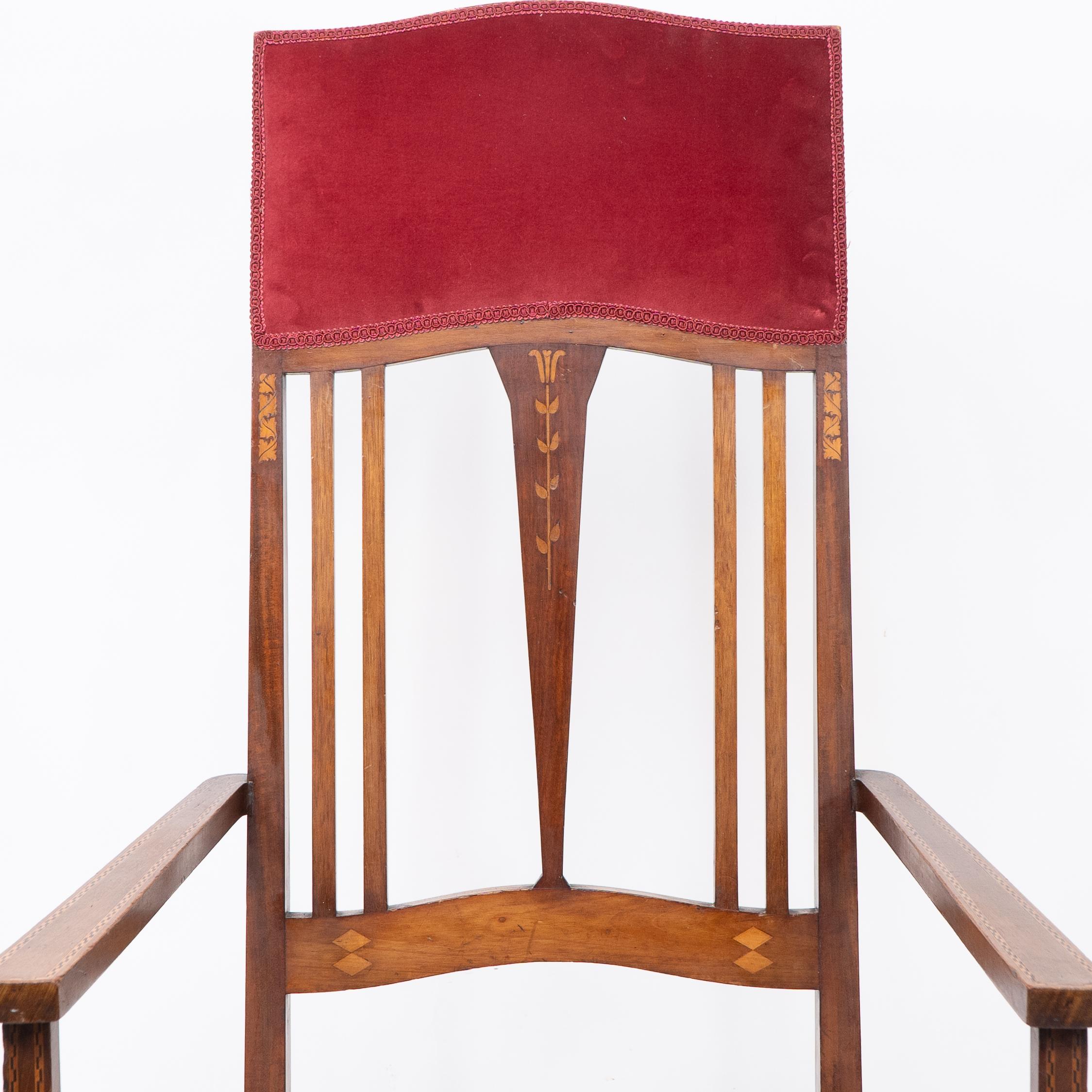 Liberty & Co. Arts and Crafts-Mahagoni-Sessel aus Mahagoni mit stilisierten Blumenintarsien im Angebot 11
