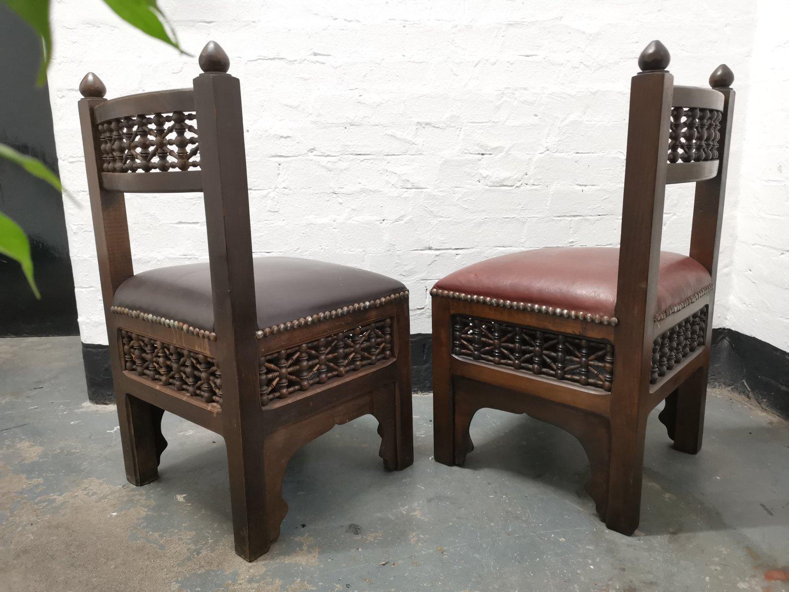 Walnut Liberty & Co. Two Moorish Side or Childs Chair with Mashrabiya Turned Details For Sale