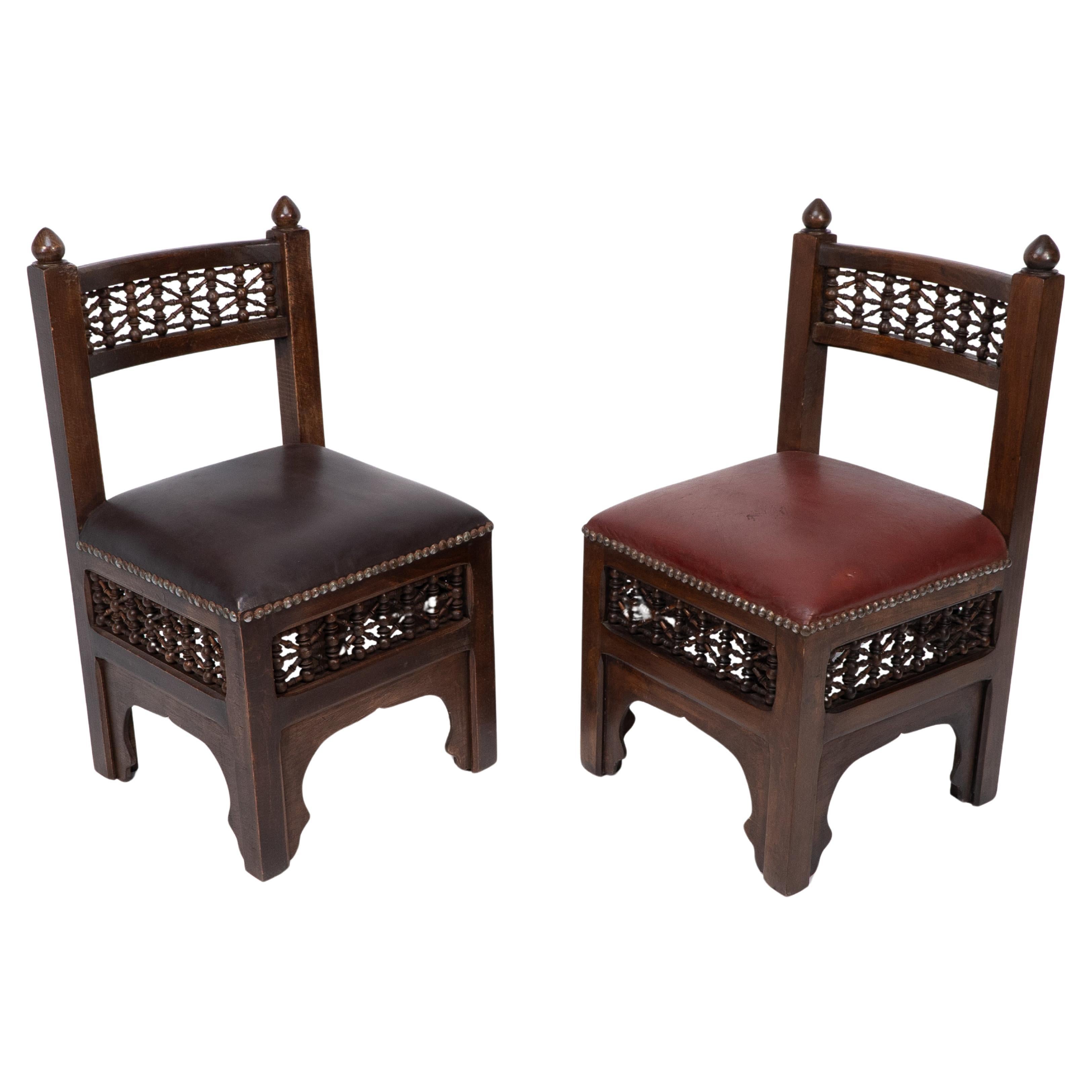 Liberty & Co. Two Moorish Side or Childs Chair with Mashrabiya Turned Details