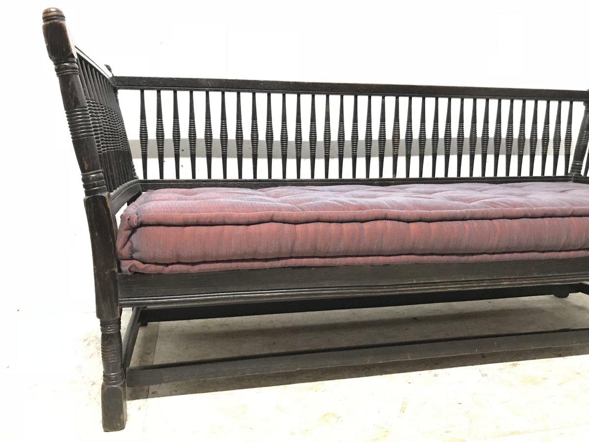 Hand-Crafted Liberty & Co. William Birch, an Arts & Crafts Dark Oak Settee with Angular Sides