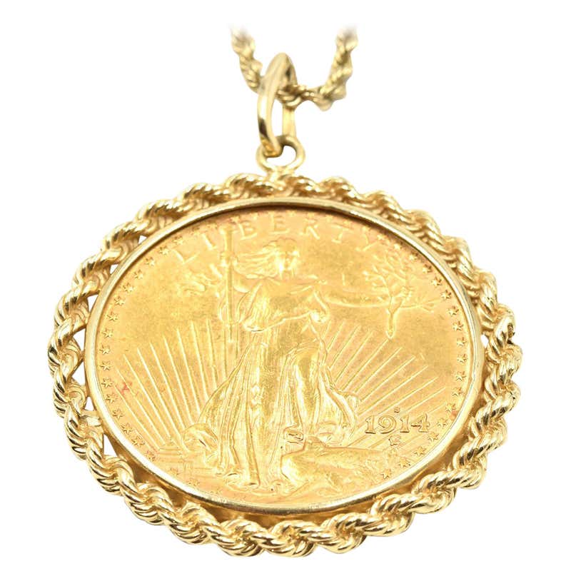 Liberty Coin Pendant Rope Necklace 14 Karat Yellow Gold at 1stDibs ...