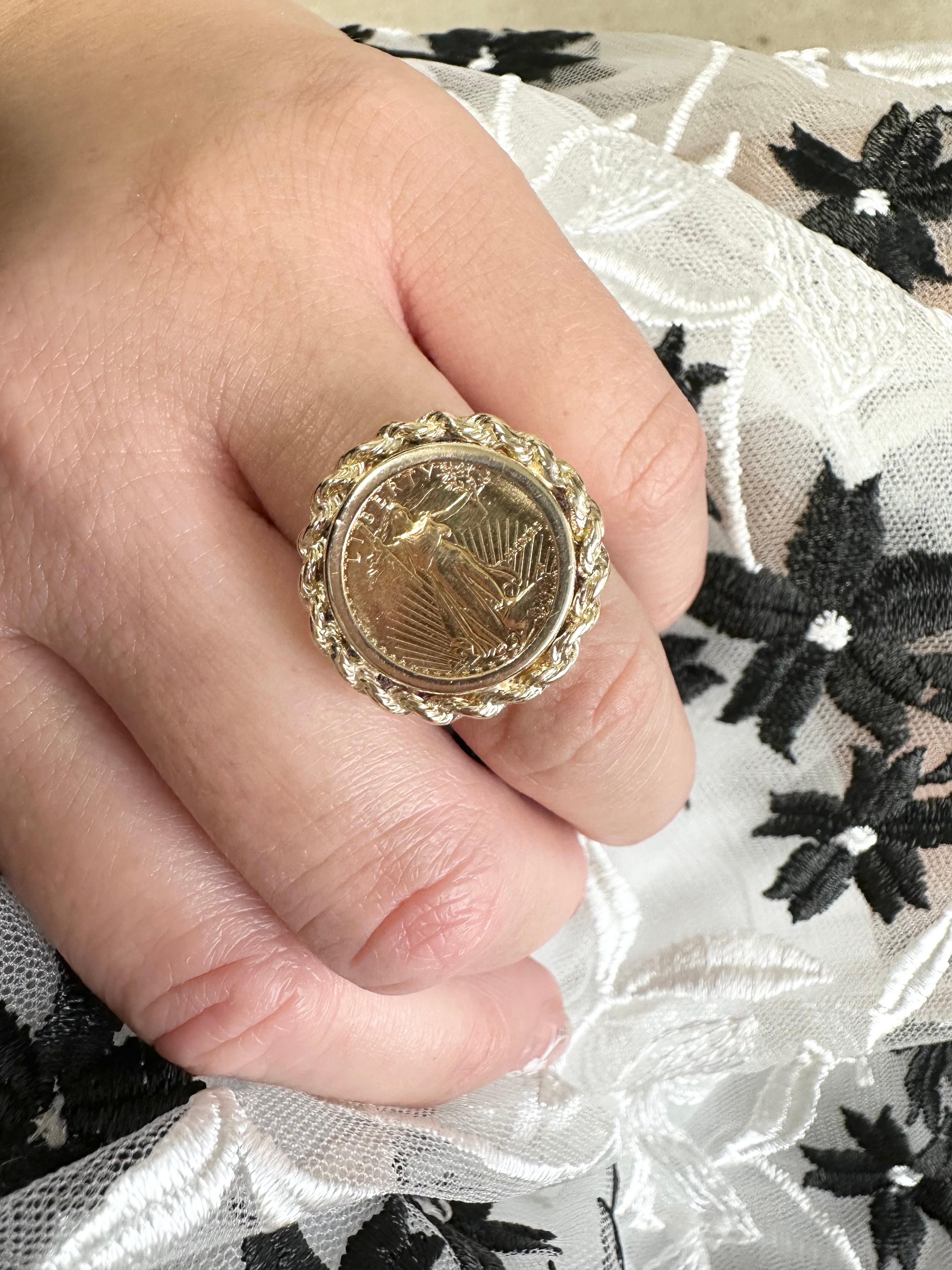 Liberty Coin Ring 14Karat Yellow Gold Ring In New Condition For Sale In Jupiter, FL