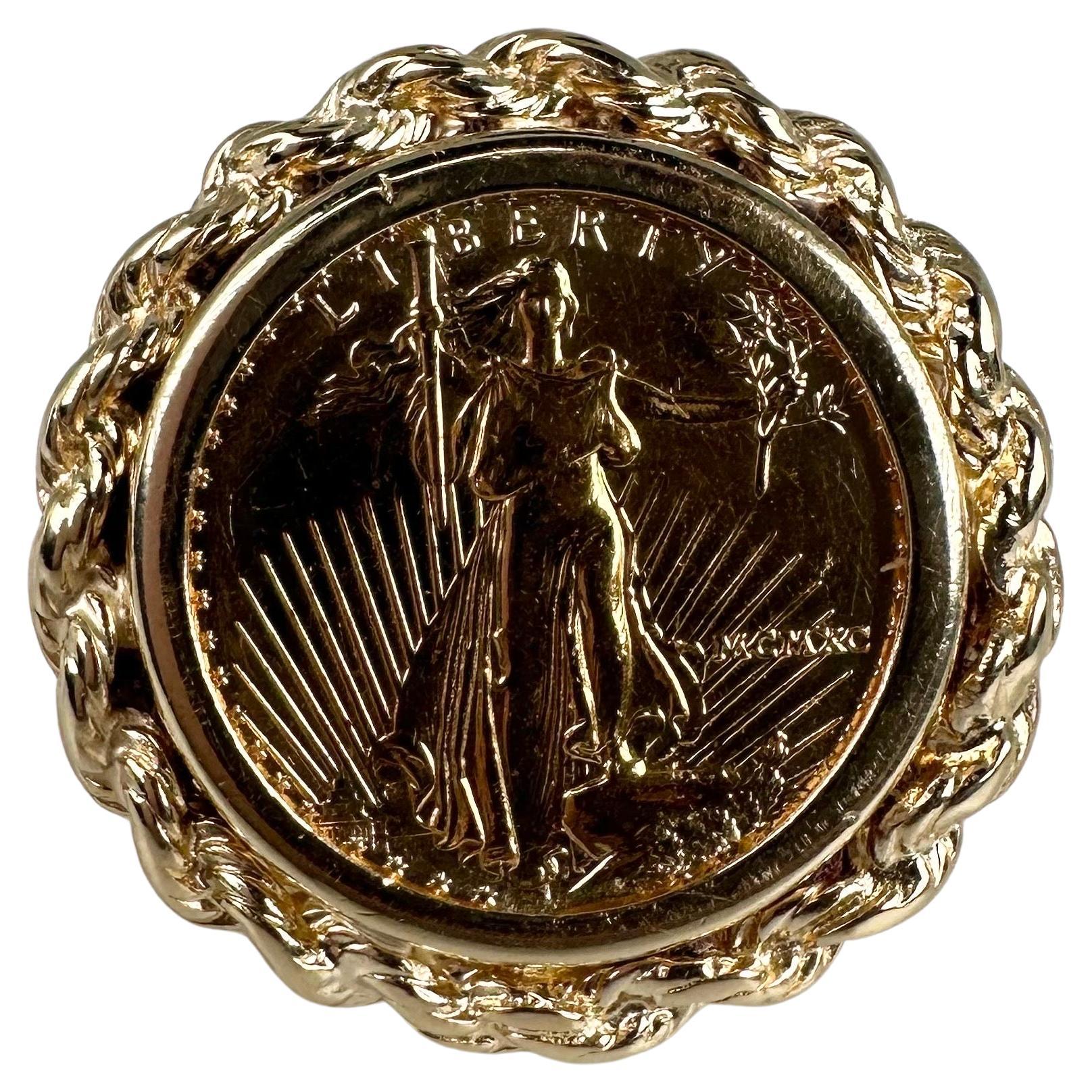 Liberty Coin Ring 14Karat Yellow Gold Ring For Sale