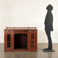 Liberty Desk Art Nouveau Sessile Oak Brass, Italy, End 1800-Early 1900