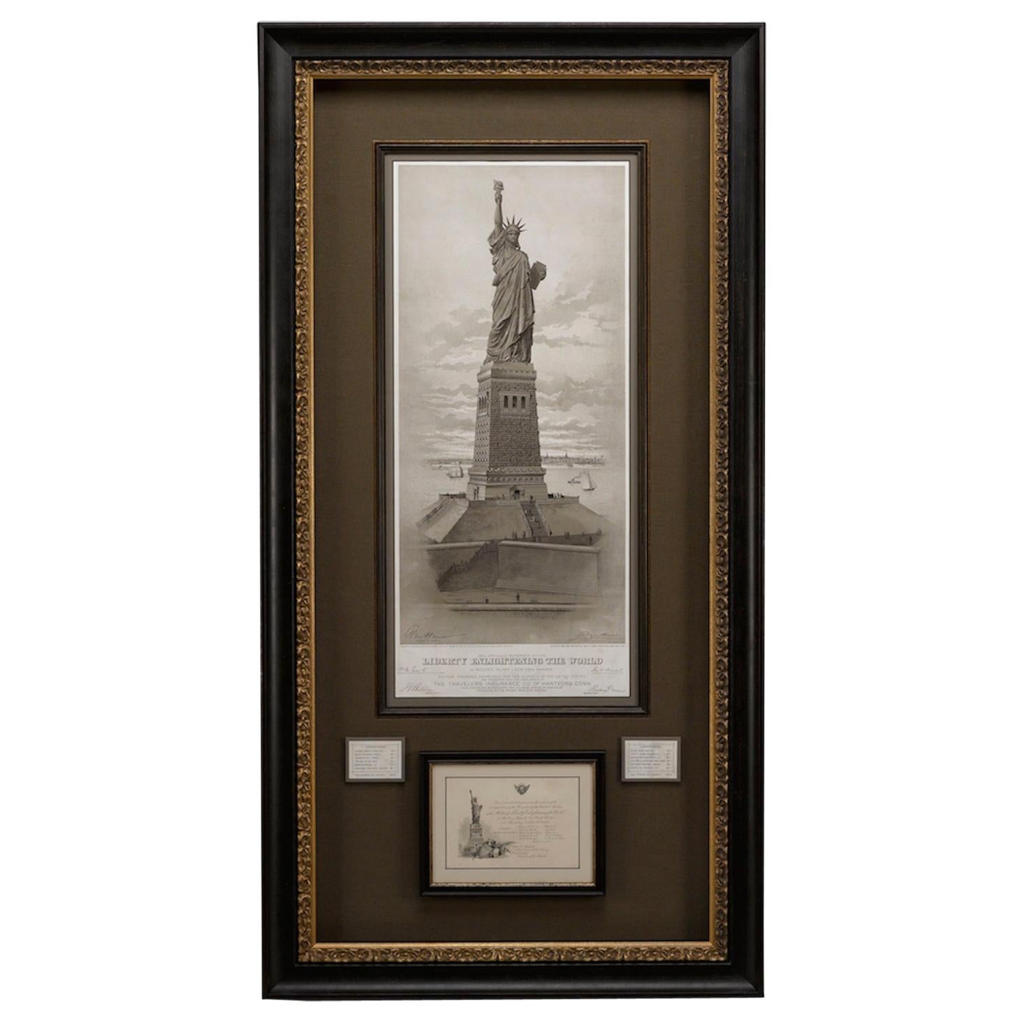 Statue of Liberty Antique Lithograph and Original Inauguration Invitation, 1883