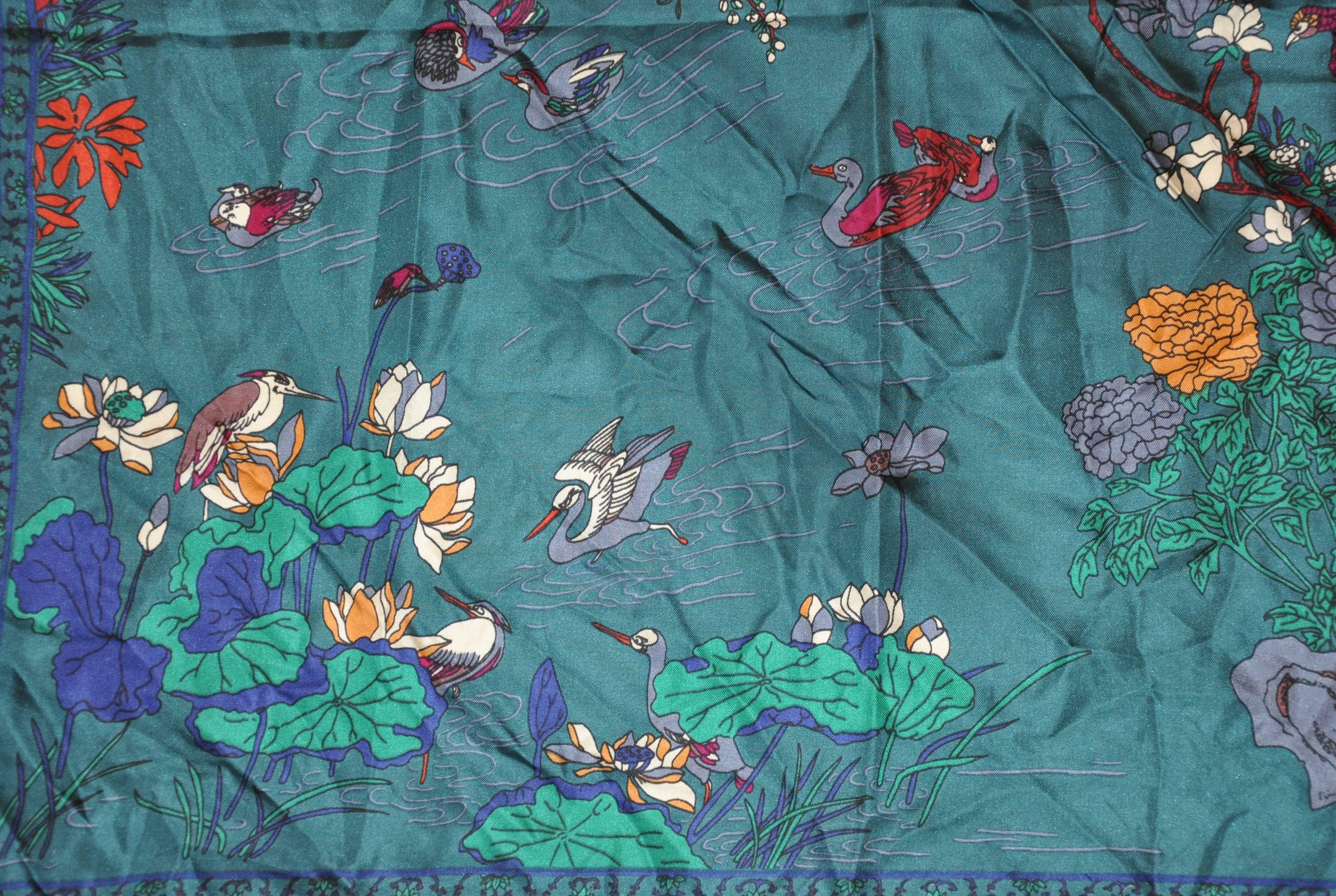 Women's or Men's Liberty Forest Green Forest of Birds Silk Jacquard Scarf