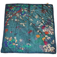 Vintage Liberty Forest Green Forest of Birds Silk Jacquard Scarf