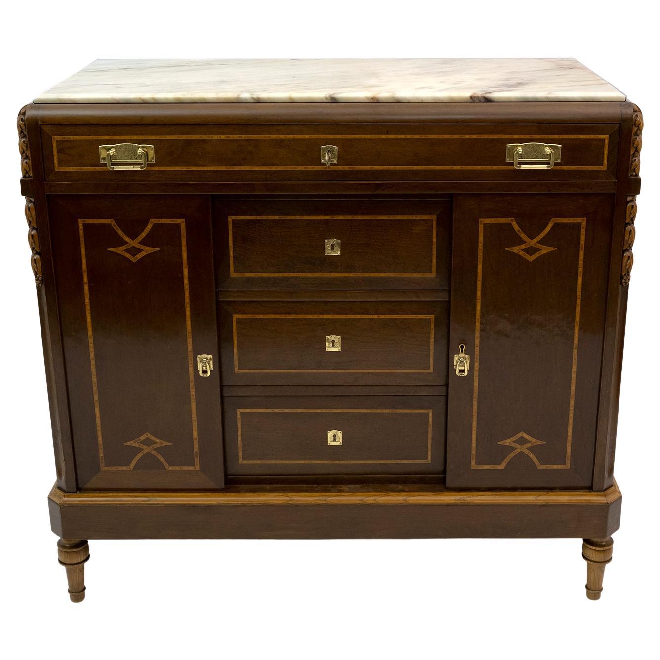 Commode Liberty italienne en thuja et marbre rose du Portugal, années 20