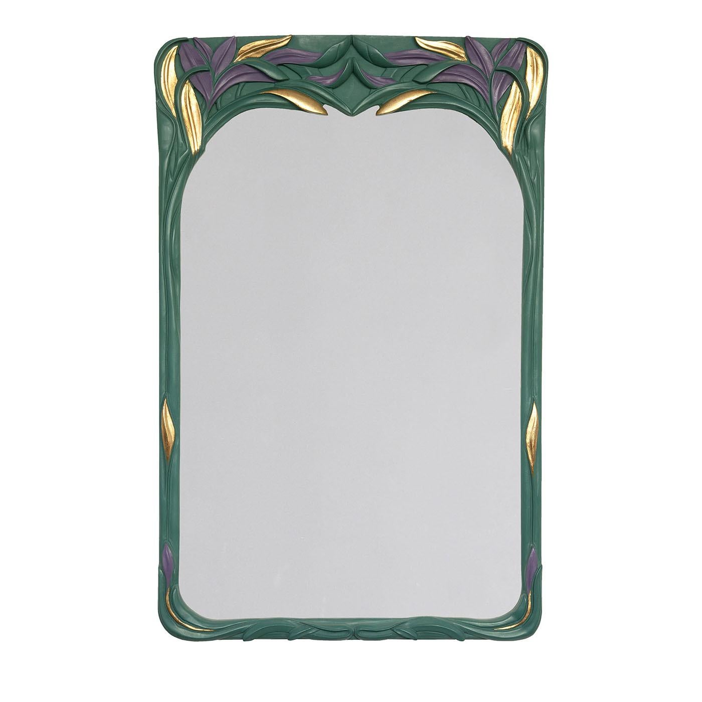 Italian Liberty Leafed Polychrome Limewood Mirror by Spini Firenze For Sale