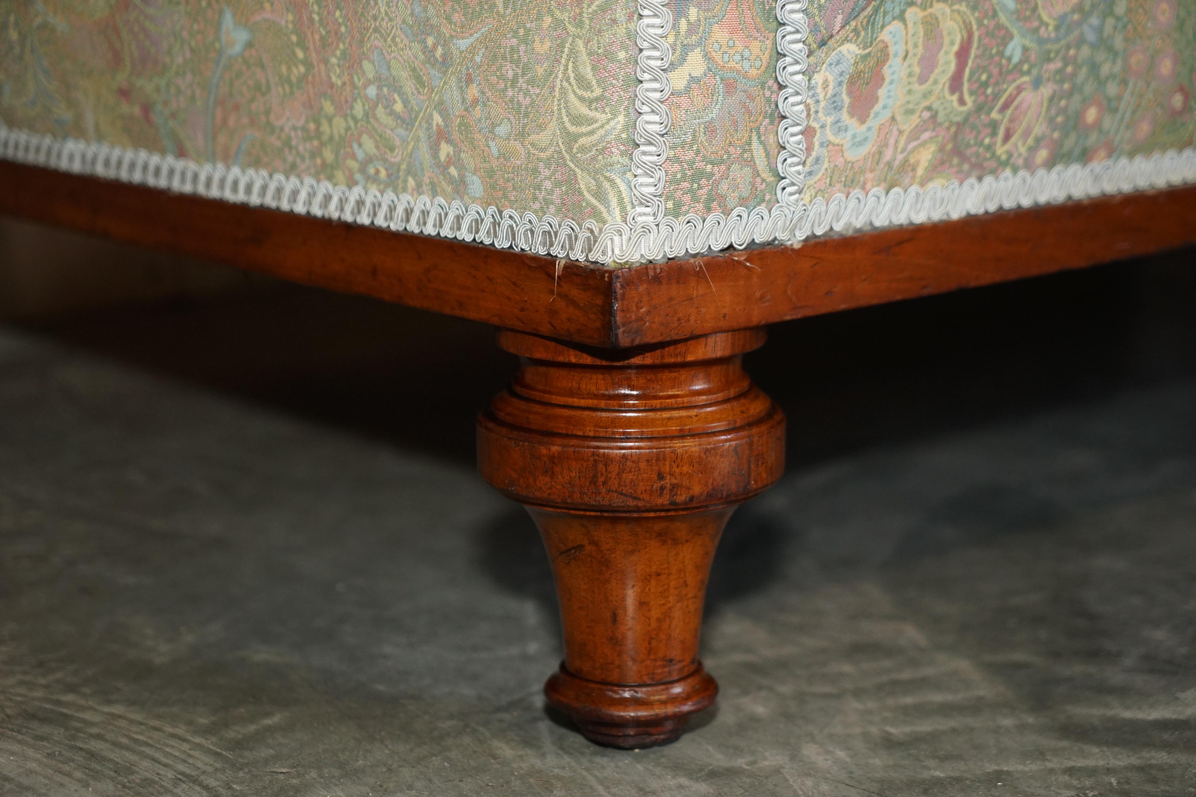 English Liberty London Chesterfield Burl Walnut Framed Antique Victorian Chaise Lounge