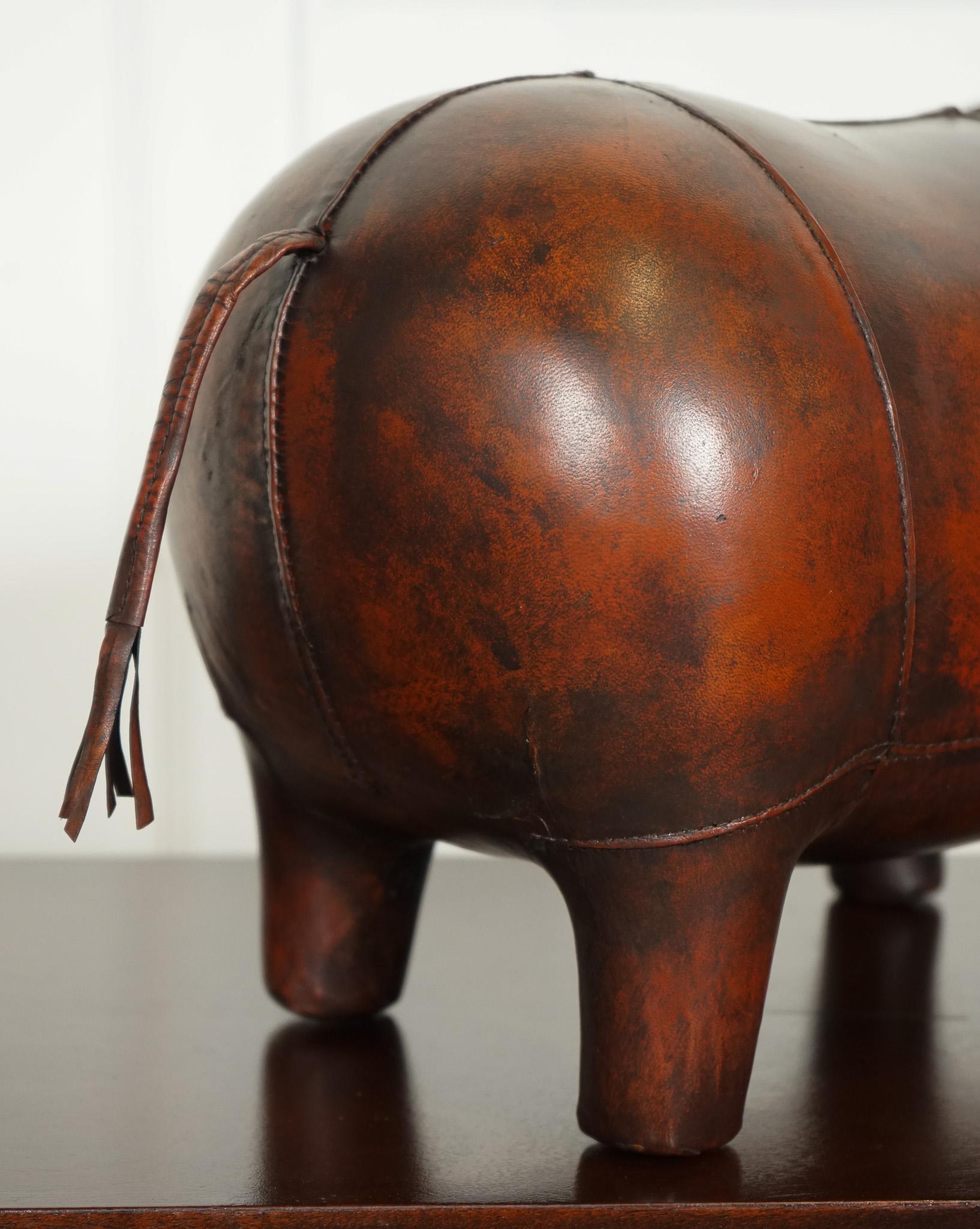 LIBERTY LONDON STYLE OMERSA ANTIQUE BROWN LEATHER FOOTSTOOL HiPPO For Sale 4