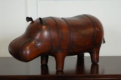 LIBERTY LONDON STYLE OMERSA ANTIQUE BROWN LEATHER FOOTSTOOL HiPPO