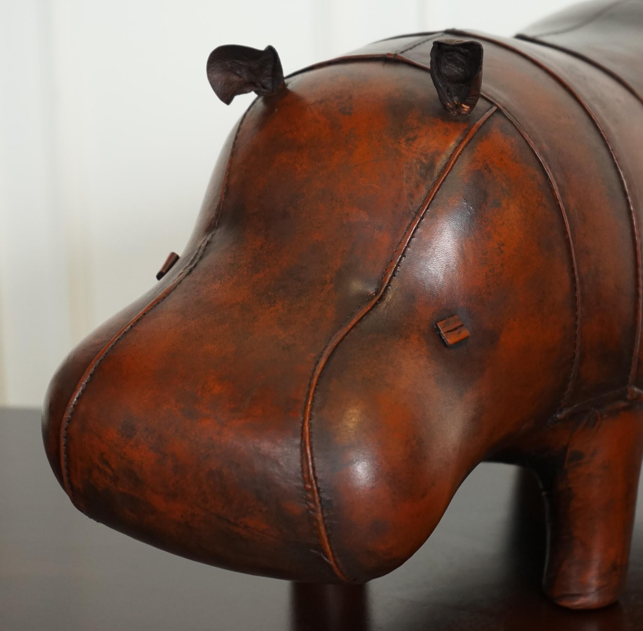 Hand-Crafted LIBERTY LONDON STYLE OMERSA ANTIQUE BROWN LEATHER FOOTSTOOL HiPPO For Sale
