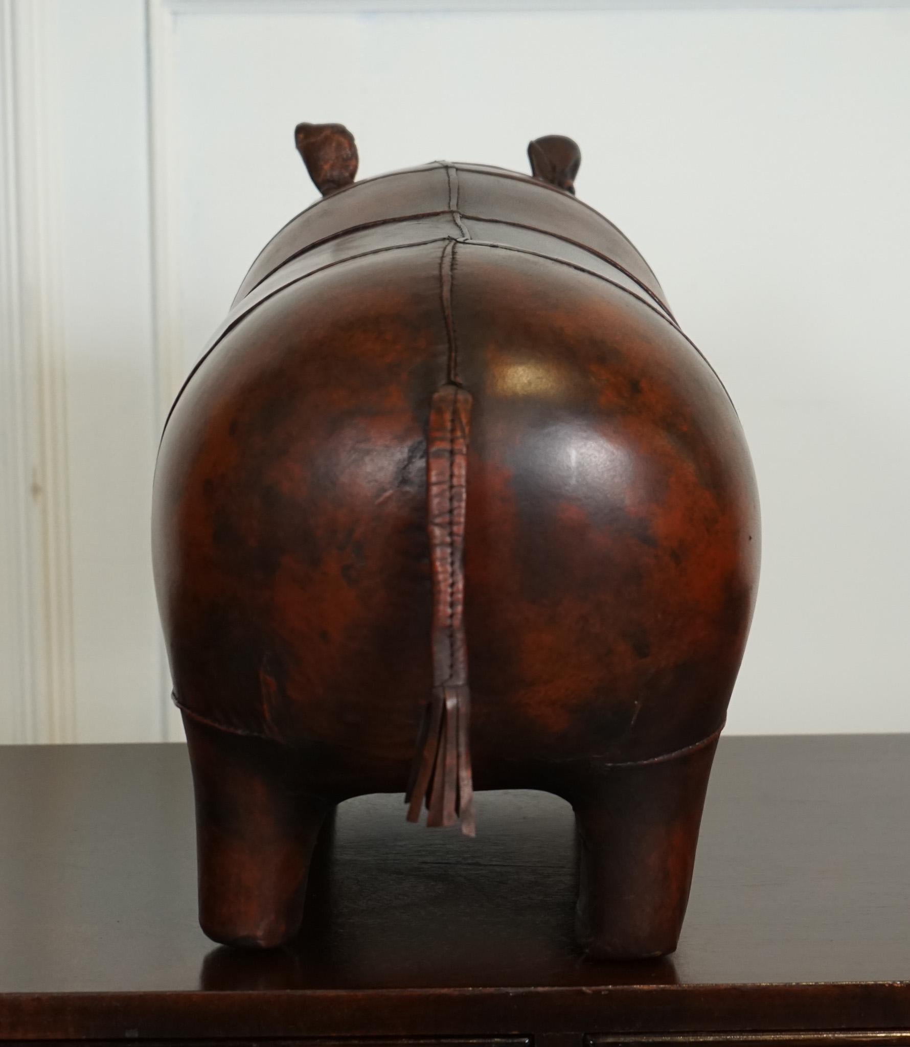 Leather LIBERTY LONDON STYLE OMERSA ANTIQUE BROWN LEATHER FOOTSTOOL HiPPO For Sale