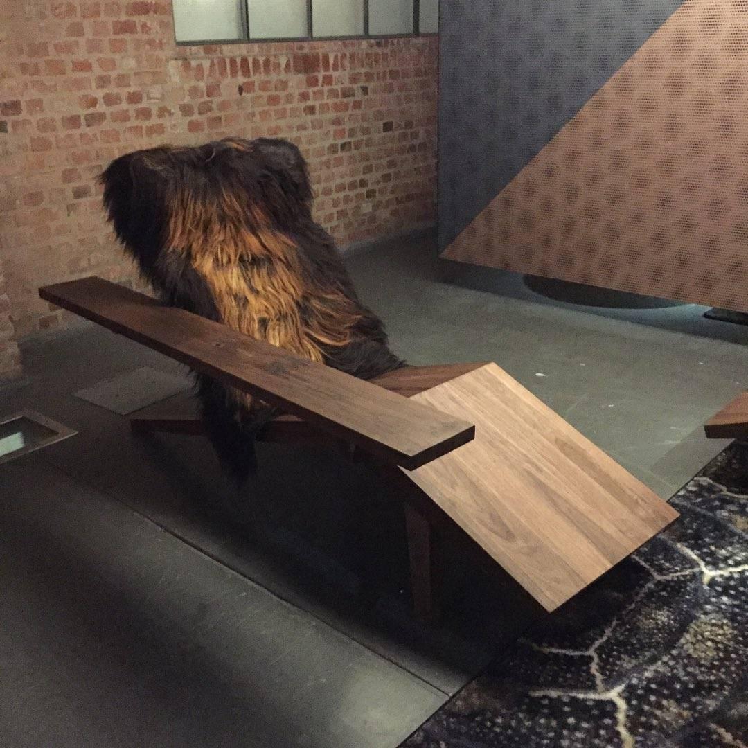 Modern Liberty Lounger by Atelier van Lieshout in Solid Walnut with Sheepskin for Moooi For Sale