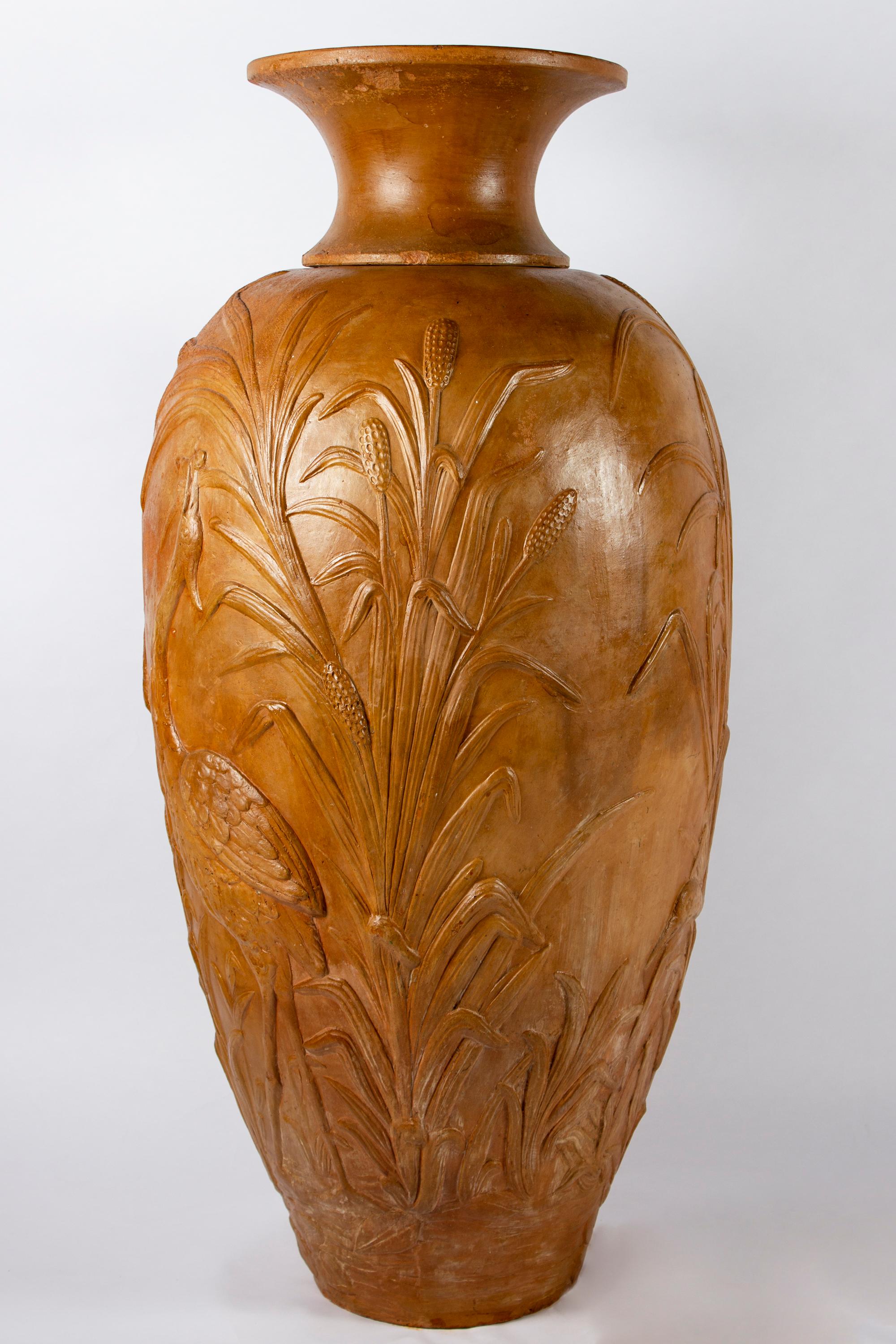 Italian Liberty Monumental Pair of Terracotta Vases, 1920' For Sale
