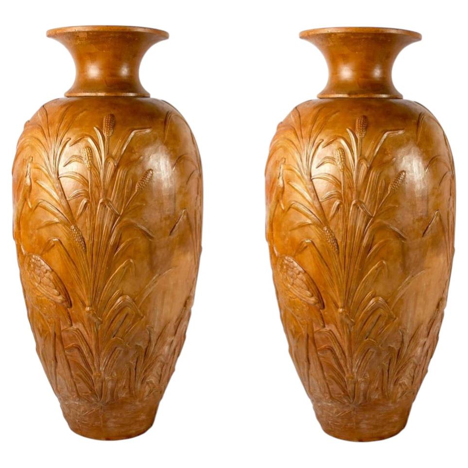 Coppia monumentale di vasi in terracotta Liberty, 1920' in vendita