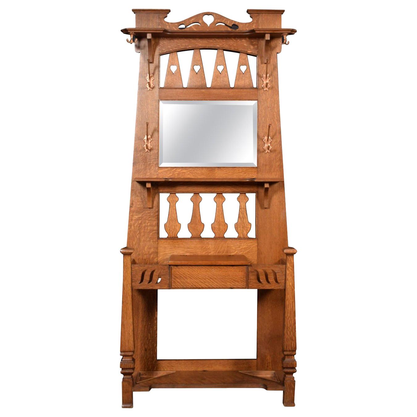 Antique Oak Hall Seat, Arts and Crafts, with Umbrella Stand, Scotland