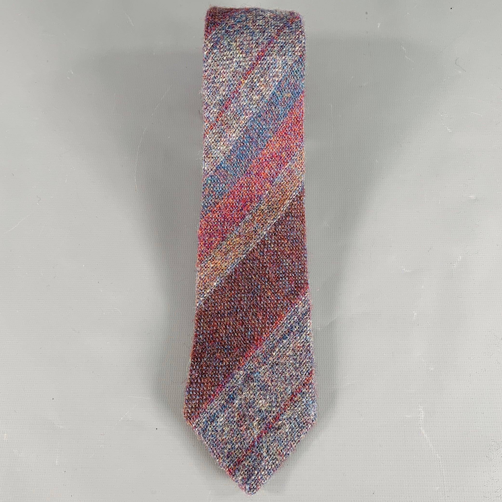Gray LIBERTY OF LONDON Blue Multi-Color Diagonal Stripe Wool Woven Tie For Sale